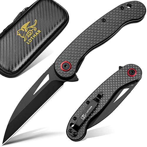 LOTHAR PETREL Taschenmesser Klappmesser, EDC Messer mit D2 Stahl, Hochwertiger Kohlefaser Griff, Klappmesser mit Gürtelclip, Täglich tragen, Ideal als Geschenk (Petrel) von LOTHAR