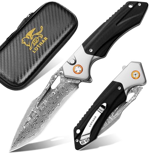 LOTHAR LICH KING Klappmesser, Scharfe Damast Stahl Taschenmesser, Einhandmesser mit G10 Griff, Button Lock Outdoor Messer, Survival Messer LOTHAR LICH KING Klappmesser, Scharfe Damast Stahl Taschenmesser, Einhandmesser mit G10 Griff, Button Lock Outdoor Messer, Survival Messer von LOTHAR