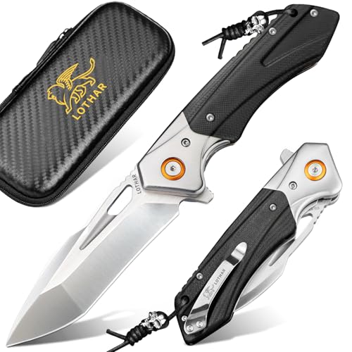 LOTHAR LICH KING Klappmesser, Scharfe Taschenmesser aus D2 Stahl, Einhandmesser mit G10 Griff, Messer Outdoor für Camping & Survival, Geschenke für Männer (Silber) von LOTHAR