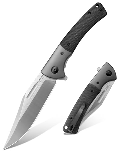 LOTHAR PTEROSAUR Klappmesser, D2 Stahl Einhandmesser mit Micarta Griff, Taschenmesser mit Gürtelclip, Outdoor Messer, Geeignet für Sammlung (A-schwarz) von LOTHAR