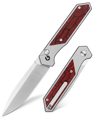 LOTHAR RAPTOR Klappmesser, 21.4CM Scharfe 14C28N Stahl Taschenmesser, Damast G10 Handle Einhandmesser mit Knopfdruck, EDC Messer, Gürtelclip, Ideal für Outdoor Enthusiasten (rot) von LOTHAR