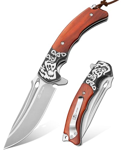 LOTHAR RHAEGAL Klappmesser, 8.9CM 14C28N Stahl Taschenmesser mit Holzgriff, EDC Messer, Gürtelclip, Ideal für Sammlung oder Geschenk (Rosenholz) von LOTHAR
