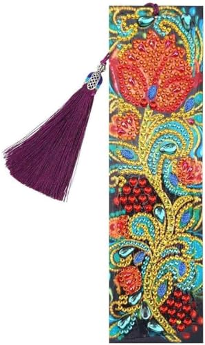 DIY Diamant Malerei Lesezeichen, Special Shaped Diamond Pasted Painting Bookmark, Malen Nach Zahlen Kit, Diamant Stickerei Malerei Quaste Leder Lesezeichen Set (Rose) von LOTOWELZON