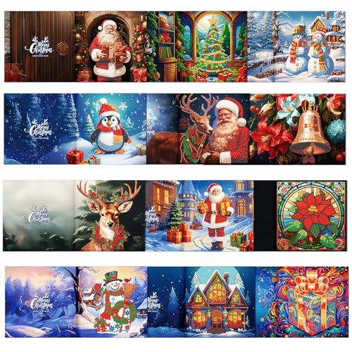 LOTUSHU DIY Diamant Malerei Grußkarte Kit, Strass Weihnachten Grußkarten, 5D Diamant Kunst Karten DIY Bastelset Handgemachte Freundschaft Geschenk (HUDZ41) von LOTUSHU