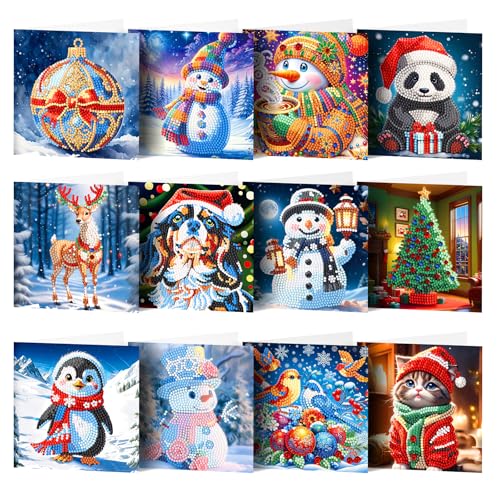 LOTUSHU DIY Diamant Malerei Grußkarte Kit, Strass Weihnachten Grußkarten, 5D Diamant Kunst Karten DIY Bastelset Handgemachte Freundschaft Geschenk (HUDZ52) von LOTUSHU