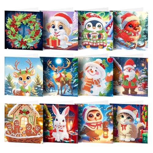 LOTUSHU DIY Diamant Malerei Grußkarte Kit, Strass Weihnachten Grußkarten, 5D Diamant Kunst Karten DIY Bastelset Handgemachte Freundschaft Geschenk (HUDZ55) von LOTUSHU