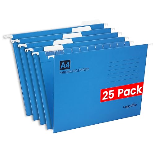 LOUFOGEI Hängeregister A4, 25 Stück hängeregister Mappen mit Tabs und Einsätzen, 230 gsm Manila-Papier Hängemappen A4 für Buero, Schule Organizer Akten (Blau) von LOUFOGEI