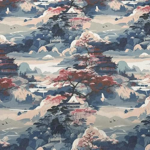 LOUKEKE (100 x 150 cm) Verschlüsselter Stoff aus Baumwollleinen im Retro-Stil mit chinesischer Tinte für dekorative Stoffe, Tischdecken, Vorhänge, handgefertigter DIY-Stoff von LOUKEKE