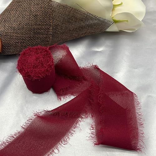 LOUKEKE 1 Rolle Rosen Spitzenband Cinta Chiffon Seidenband Blumen Hochzeitsspitze für Krawatten Handgemachte zerrissene Blumenstrauß-Wrap-Dekoration von LOUKEKE