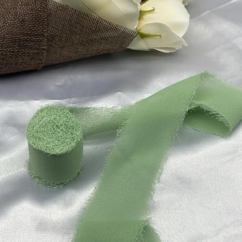 LOUKEKE 1 Rolle Rosen Spitzenband Cinta Chiffon Seidenband Blumen Hochzeitsspitze für Krawatten Handgemachte zerrissene Blumenstrauß-Wrap-Dekoration von LOUKEKE