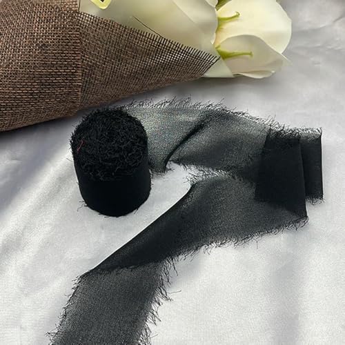 LOUKEKE 1 Rolle Rosen Spitzenband Cinta Chiffon Seidenband Blumen Hochzeitsspitze für Krawatten Handgemachte zerrissene Blumenstrauß-Wrap-Dekoration von LOUKEKE