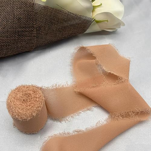 LOUKEKE 1 Rolle Rosen Spitzenband Cinta Chiffon Seidenband Blumen Hochzeitsspitze für Krawatten Handgemachte zerrissene Blumenstrauß-Wrap-Dekoration von LOUKEKE