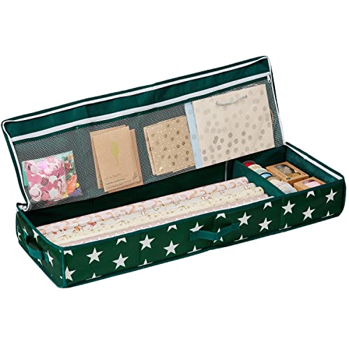 LOVE IT STORE IT Aufbewahrungstasche für Geschenkpapier - Organizer für Geschenkpapierrollen - Mit Fächern für Geschenkbänder - Grün mit Sternen - 90x30x12 cm von LOVE !T STORE !T