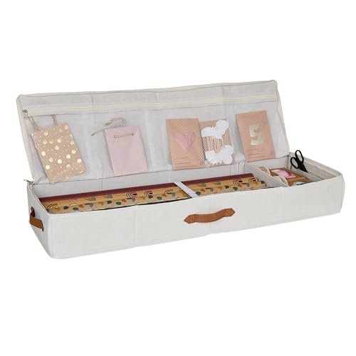 LOVE IT STORE IT Premium Geschenkpapier Organizer - Aufbewahrung für Geschenkpapierrollen aus Stoff - Mit Fächern für Geschenkbänder - Beige - 90x30x12 cm von LOVE !T STORE !T