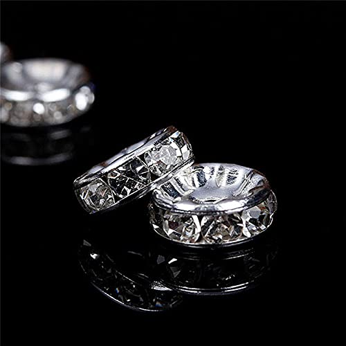 100 Stück 6/8 mm Scheibe 316 Edelstahl Kristall Zwischenperlen mit Strass für die Schmuckherstellung DIY Armband-Silber, 6 mm von LOVEAASAN
