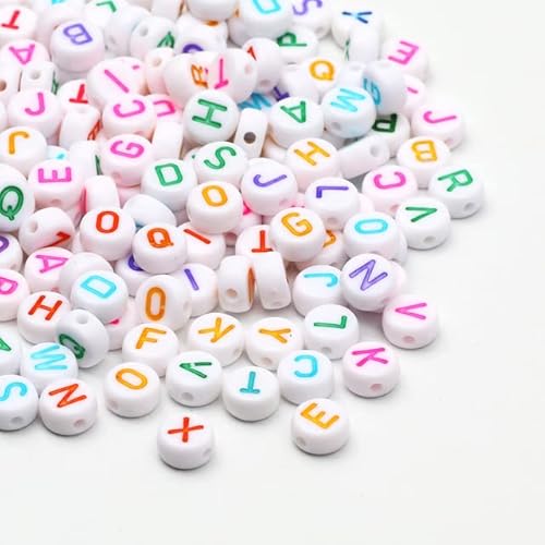 7 x 4 mm bunte runde AZ-Alphabet-Buchstaben-Acryl-Distanzperlen für die Schmuckherstellung, DIY-Armband, Halsketten-Zubehör, gemischt, 500 Stück von LOVEAASAN