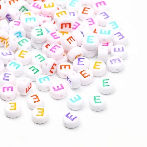 7 x 4 mm bunte runde AZ-Alphabet-Buchstaben aus Acryl, lose Zwischenperlen für die Schmuckherstellung, DIY-Armband, Halsketten-Zubehör, E, 100 Stück von LOVEAASAN