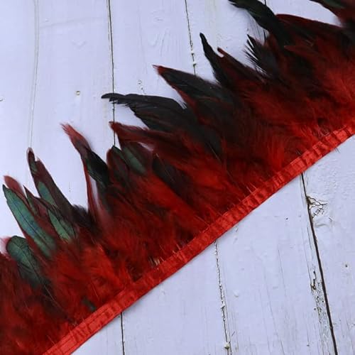 Meter natürliche Hahnfederborte Fransen zum Basteln 13–18 cm, schwarzes dekoratives Federband, Nähen von Kleidung, Partyzubehör, rot, 13–18 cm von LOVEAASAN