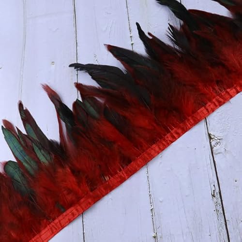 Meter natürliche Hahnfederborte Fransen zum Basteln 13–18 cm, schwarzes dekoratives Federband, Nähen von Kleidung, Partyzubehör, rot, 13–18 cm von LOVEAASAN