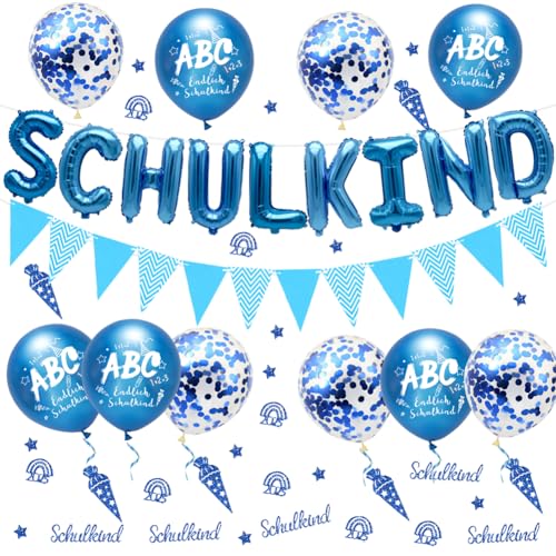 Dekoset für den ersten Schultag für Jungen & Mädchen – Folienballons, Girlanden, Luftballons, Konfetti – Deko für Abschlussfeier, Schuleinführung & Schulstart-Fest, Schülerparty (Blau) von LOVECENTRAL