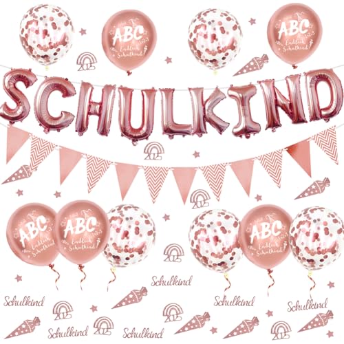 Dekoset für den ersten Schultag für Jungen & Mädchen – Folienballons, Girlanden, Luftballons, Konfetti – Deko für Abschlussfeier, Schuleinführung & Schulstart-Fest, Schülerparty (Roségold) von LOVECENTRAL