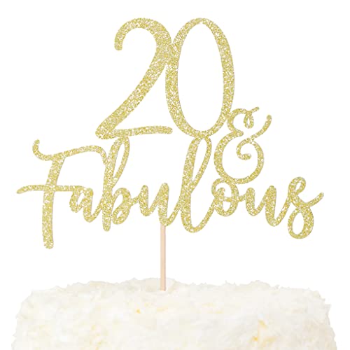 LOVENJOY 20 und Fabulous Kuchen Topper Geburtstag Tortendeko Gold Glitter für Happy 20th Birthday Party Dekoration von LOVENJOY