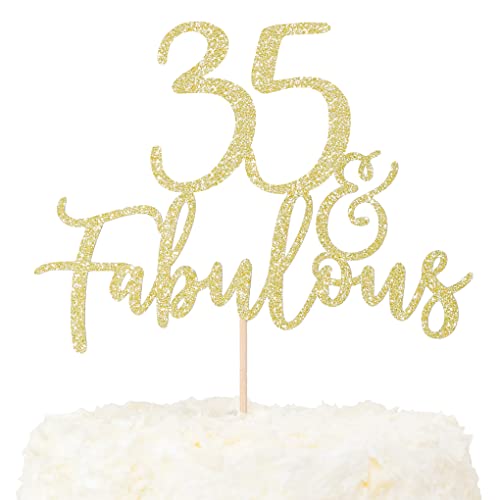 LOVENJOY 35 und Fabulous Geburtstag Tortendeko Gold Glitter 35. Kuchen Topper für 35th Birthday Party Cake Dekoration Glittery von LOVENJOY