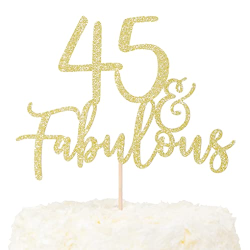 LOVENJOY 45 und Fabulous Geburtstag Tortendeko Gold Glitter 45. Kuchen Topper für 45th Birthday Party Cake Dekoration Glittery von LOVENJOY