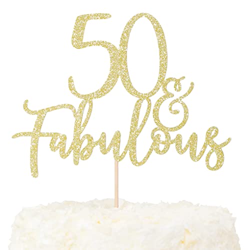 LOVENJOY Cake Topper 55 und Fabulous Geburtstag Tortendeko Gold Glitter 55. Kuchen Topper für 55th Birthday Party Kuchen Dekoration von LOVENJOY