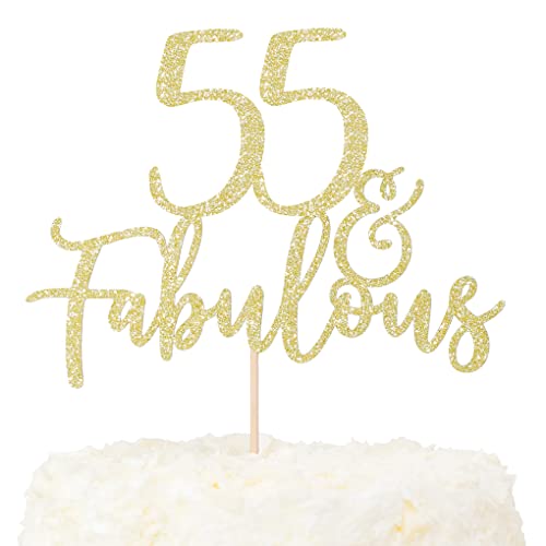 LOVENJOY Cake Topper 55 und Fabulous Geburtstag Tortendeko Gold Glitter 55. Birthday Party Kuchen Dekoration von LOVENJOY