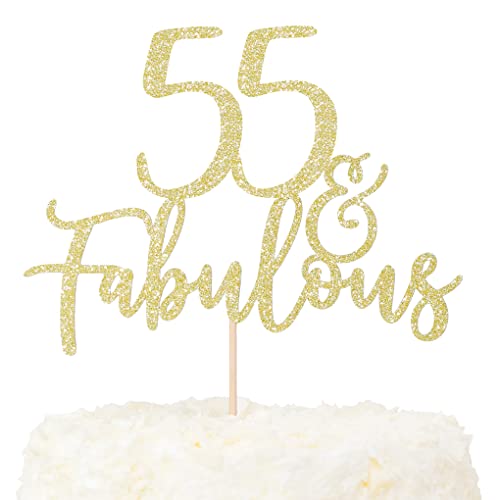 LOVENJOY Cake Topper 55 und Fabulous Geburtstag Tortendeko Gold Glitter 55. Birthday Party Kuchen Dekoration von LOVENJOY