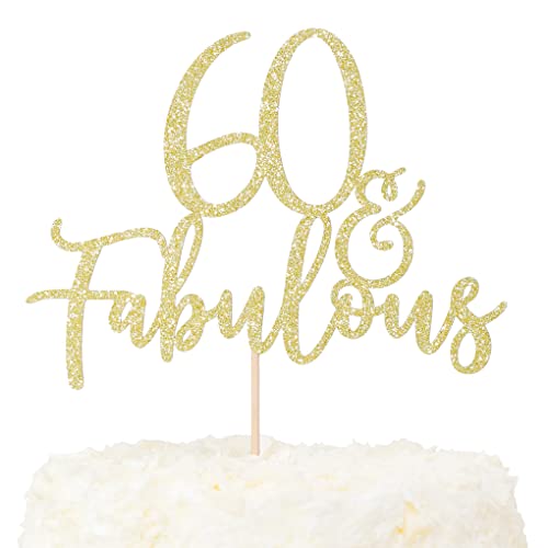 LOVENJOY 60 und Fabulous Geburtstag Tortendeko Gold Glitter Kuchen Topper für 60th Birthday Party Cake Dekoration Glittery von LOVENJOY