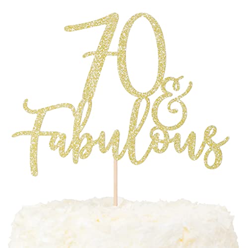 LOVENJOY 70 und Fabulous Geburtstag Tortendeko Gold Glitter Kuchen Topper für 70th Birthday Party Cake Dekoration Glittery von LOVENJOY