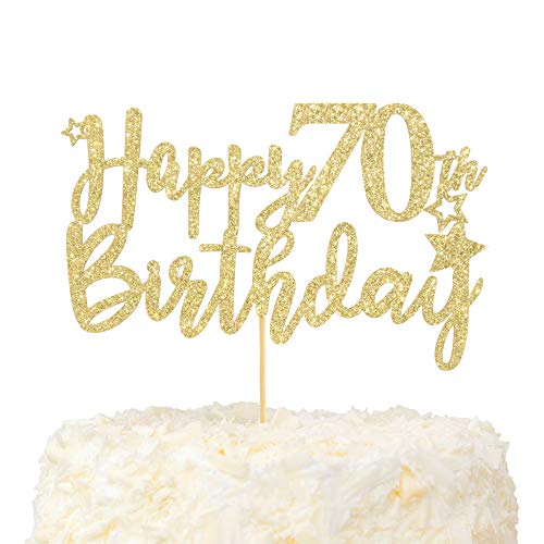 LOVENJOY 70. Geburtstag Mann und Frau Tortendeko Hallo 70 Gold Glitzer Happy 70th Birthday Cake Topper für Geburstagstorte Dekoration von LOVENJOY