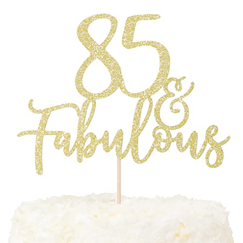 LOVENJOY 85 und Fabulous Geburtstag Tortendeko Gold Glitter 85. Kuchen Topper für 85th Birthday Party Cake Dekoration Glittery von LOVENJOY