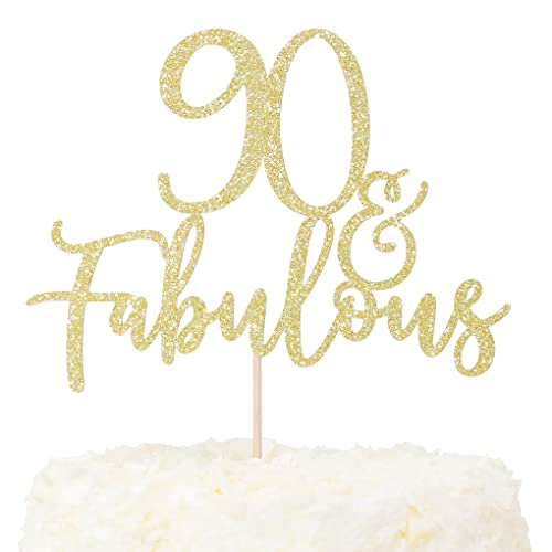 LOVENJOY Cake Topper 90 und Fabulous Geburtstag Tortendeko Gold Glitter 90. Kuchen Topper für 90th Birthday Party Kuchen Dekoration LOVENJOY Cake Topper 90 und Fabulous Geburtstag Tortendeko Gold Glitter 90. Kuchen Topper für 90th Birthday Party Kuchen Dekoration von LOVENJOY