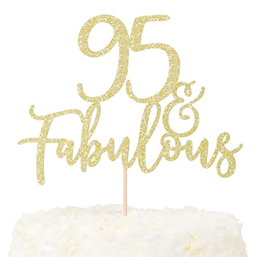 LOVENJOY 95 und Fabulous Geburtstag Tortendeko Gold Glitter 95. Kuchen Topper für 95th Birthday Party Cake Dekoration Glittery von LOVENJOY