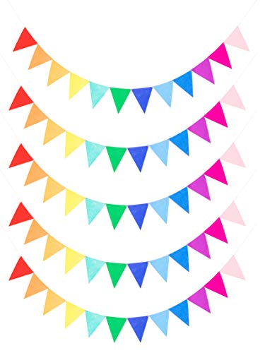 LOVENJOY Regenbogen Wimpelkette Bunt Filz Geburtstag Banner Vormontiert Stoff Girlande für Geburtstagsfeier Dekoration, 5 Stück von LOVENJOY