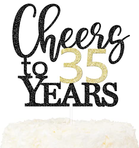 LOVENJOY Cheers to 35 Years Cake Topper Hallo 35. Geburtstag Tortendeko für Happy 35th Birthday Hochzeitstag Party Kuchen Dekoration, Zweiseitiger Glitzer Schwarz und Gold LOVENJOY Cheers to 35 Years Cake Topper Hallo 35. Geburtstag Tortendeko für Happy 35th Birthday Hochzeitstag Party Kuchen Dekoration, Zweiseitiger Glitzer Schwarz und Gold von LOVENJOY