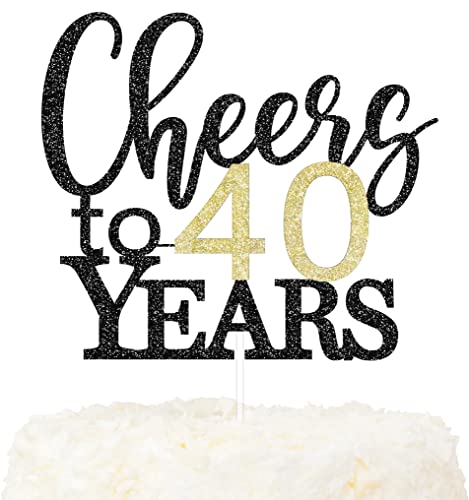 LOVENJOY Cheers to 40 Years Cake Topper Hallo 40. Geburtstag Tortendeko für Happy 40th Birthday Hochzeitstag Party Kuchen Dekoration, Zweiseitiger Glitzer Schwarz und Gold von LOVENJOY