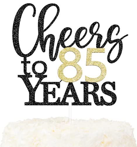 LOVENJOY Cheers to 85 Years Cake Topper Hallo 85. Geburtstag Tortendeko für Happy 85th Birthday Party Kuchen Dekoration, Zweiseitiger Glitzer Schwarz und Gold LOVENJOY Cheers to 85 Years Cake Topper Hallo 85. Geburtstag Tortendeko für Happy 85th Birthday Party Kuchen Dekoration, Zweiseitiger Glitzer Schwarz und Gold von LOVENJOY