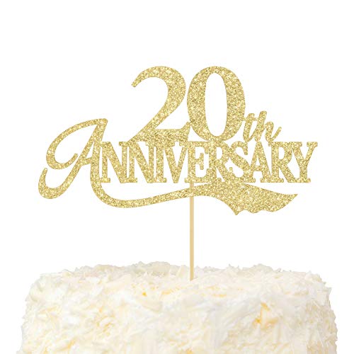 LOVENJOY Tortenaufsatz zum 20. Hochzeitstag Gold Glitter "Happy 20th Anniversary" Tortendeko für 20 Jahrestag Party Cake Dekoration von LOVENJOY