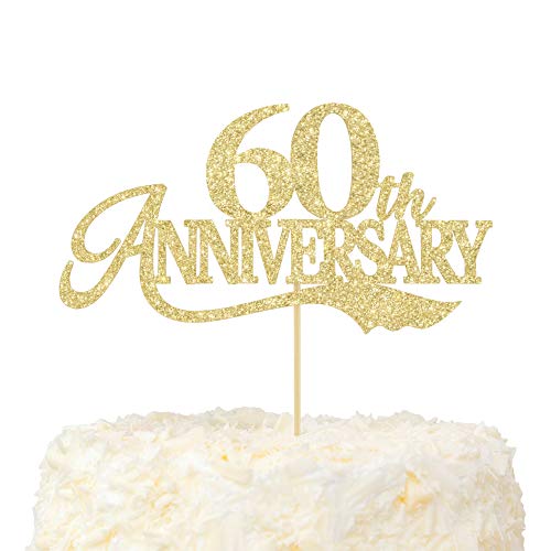 LOVENJOY Tortenaufsatz zum 60. Hochzeitstag Gold Glitter "Happy 60th Anniversary" Tortendeko für 60 Jahrestag Party Cake Dekoration von LOVENJOY