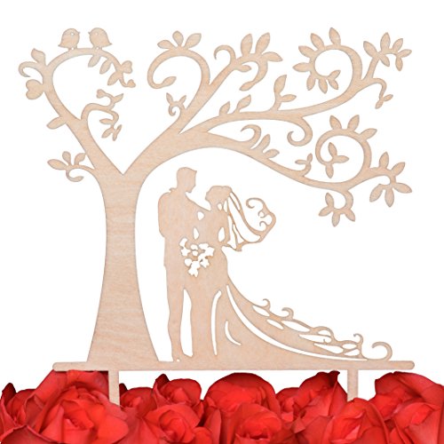 LOVENJOY Tortendeko Hochzeit Cake Topper Holz Braut und Bräutigam Silhouette Baum Tortenaufsatz für Hochzeitstorte Deko, Geschenkbox von LOVENJOY