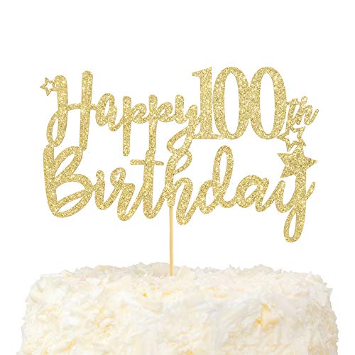 LOVENJOY 100. Geburtstag Mann und Frau Tortendeko Hallo 100 Gold Glitzer Happy 100th Birthday Cake Topper für Party Dekoration von LOVENJOY