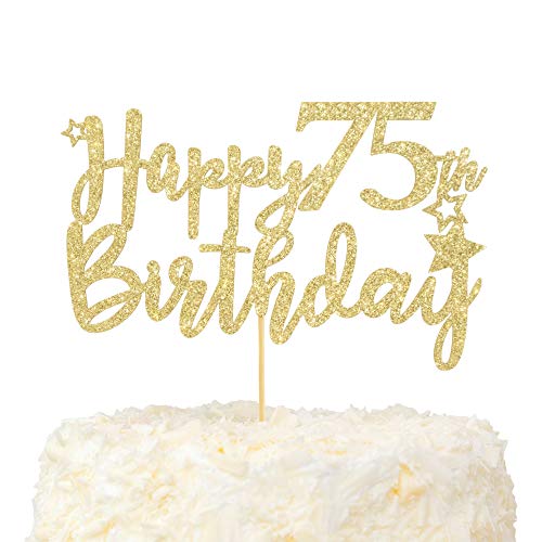 LOVENJOY 75. Geburtstag Mann und Frau Tortendeko Hallo 75 Gold Glitzer Happy 75th Birthday Cake Topper für Party Dekoration von LOVENJOY