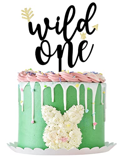 LOVENJOY Wild One Cake Topper 1. Geburtstag Deko, Schwarz und Gold Glitzer Tortenaufsatz, Where the Wild Things Are Party Supplies für 1. Baby Junge von LOVENJOY