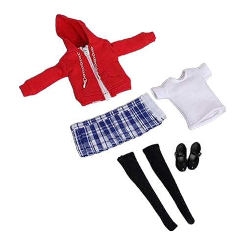 LOVIVER 1/12 Skala Figur Kleidung Set Puppe Uniform Kits Miniatur Charakter Kleidung Reißverschluss Hoodie für Geschenke Haushalt, Roter Mantel von LOVIVER
