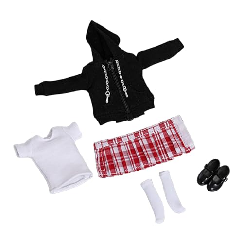 LOVIVER 1/12 Skala Figur Kleidung Set Puppe Uniform Kits Miniatur Charakter Kleidung Reißverschluss Hoodie für Geschenke Haushalt, Schwarzer Mantel von LOVIVER