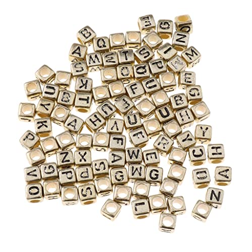 LOVIVER 100x Sortierte Acryl Alphabet Buchstaben Würfel Perlen Perlen, Gold, 6mm von LOVIVER